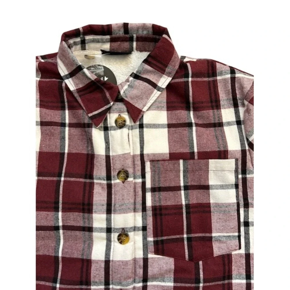 Jolie & Joy Women Plaid Sherpa Lined Flannel Shirt Burgundy White JAP1338N Small - Picture 5 of 8